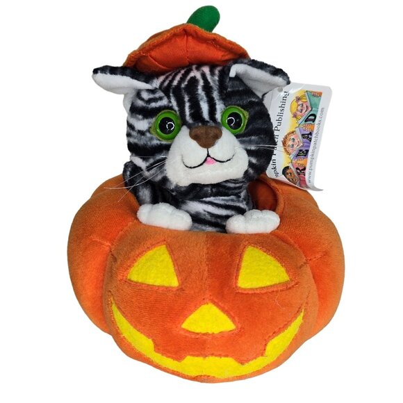 Pumpkin Patch Publishing Plush Cat In Pumpkin - Halloween Decor - Soft & Cuddly - Picture 1 of 5
